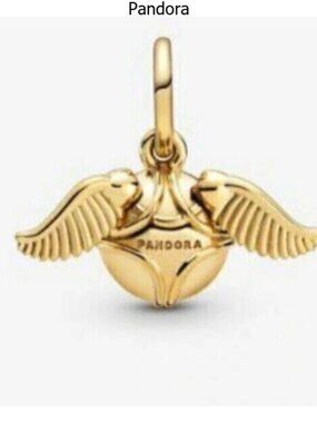 New Pandora Shine Gold Harry Potter Golden Snitch Wings Pendant Charm